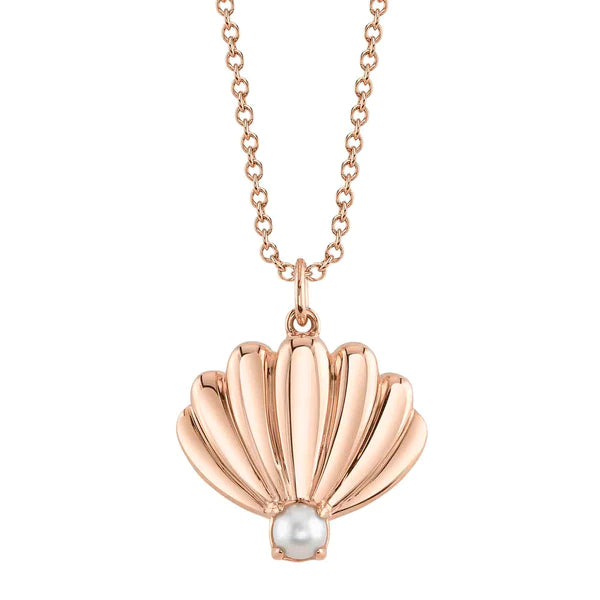 14K Gold Pearl Seashell Pendant Necklace