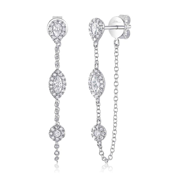 14K Gold Marquise Pear Diamond Chain Earrings