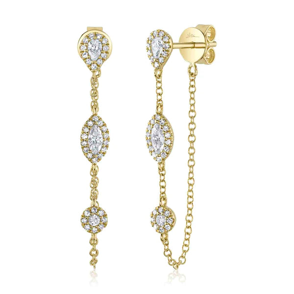 14K Gold Marquise Pear Diamond Chain Earrings