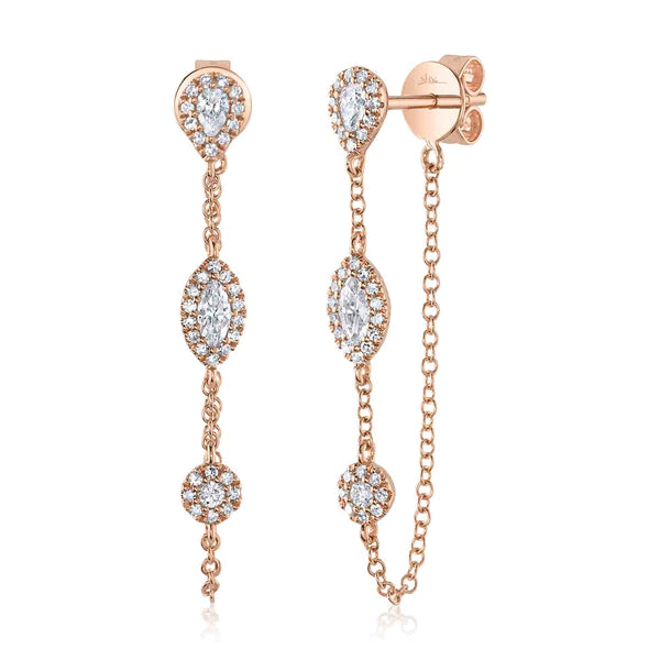 14K Gold Marquise Pear Diamond Chain Earrings