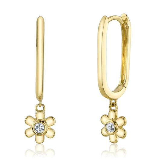 14K Gold Diamond Flower Earrings