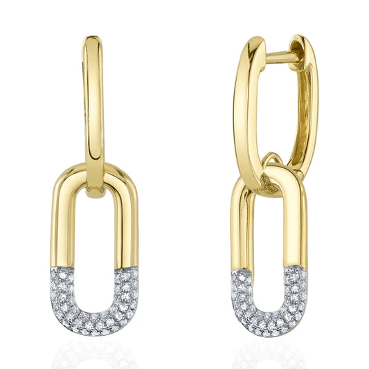 14K Gold Diamond Rectangular Drop Earrings