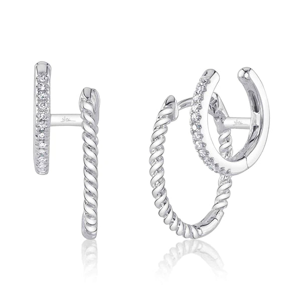 14K Gold Diamond Double 2 Huggie Earrings