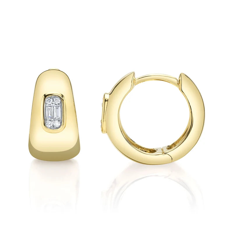 Diamond Baguette Huggie Earrings 14K Yellow Gold Natural