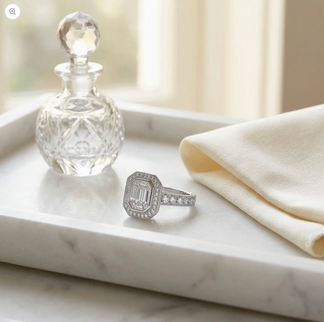Emerald Cut Diamond Invisible Set Ring 18K White Gold Engagement Octagon 1.58CTW