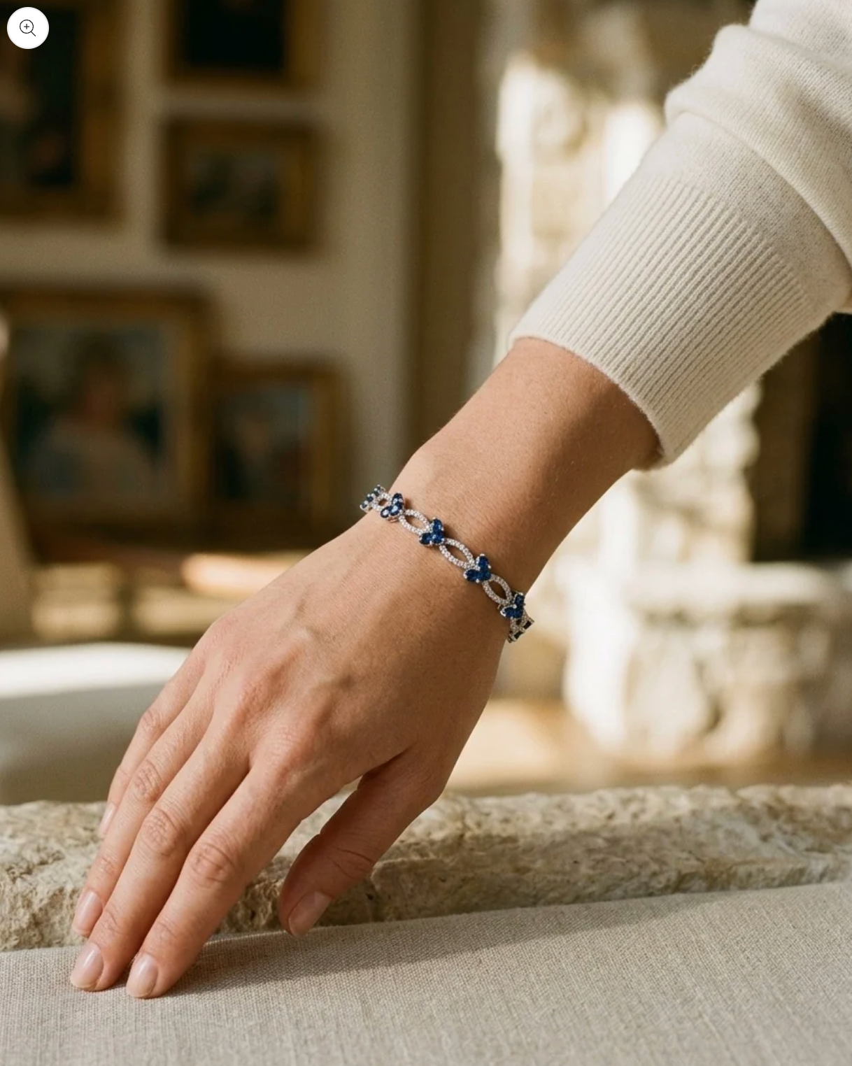 Blue Sapphire Diamond Heart Bracelet 14K White Gold Natural 7.70 TCW Certified