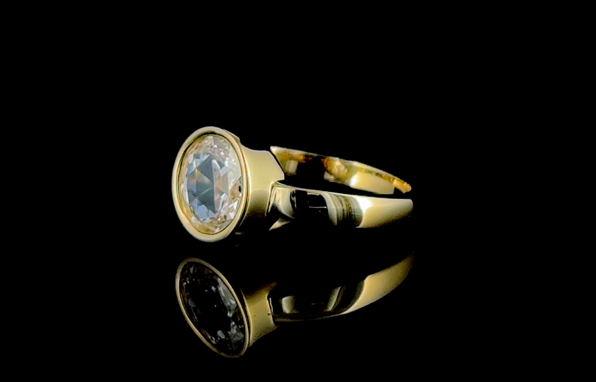 Lab Created Round Rose Cut Diamond Bezel Ring 14K Yellow Gold 1.22 CTW