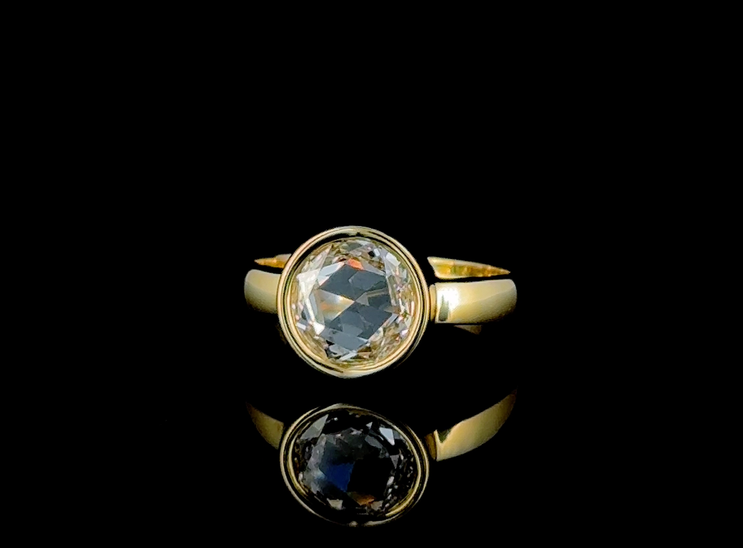 Lab Created Round Rose Cut Diamond Bezel Ring 14K Yellow Gold 1.22 CTW