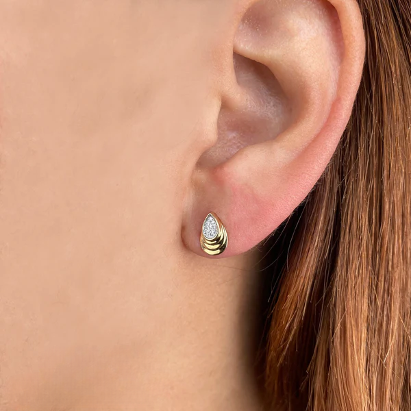 14K Gold Diamond Teardrop Pear Stud Earrings
