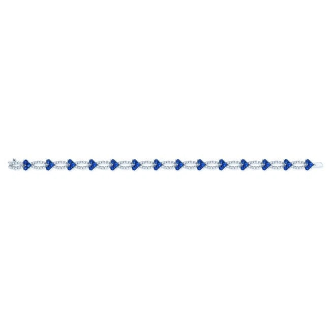 Blue Sapphire Diamond Heart Bracelet 14K White Gold Natural 7.70 TCW Certified