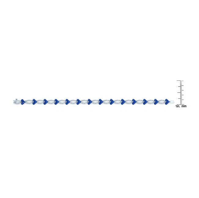 Blue Sapphire Diamond Heart Bracelet 14K White Gold Natural 7.70 TCW Certified