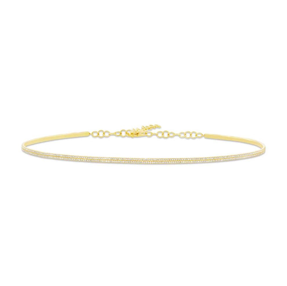 Diamond Choker Necklace 14K Yellow Gold Natural 0.77CT Pave Set Certified