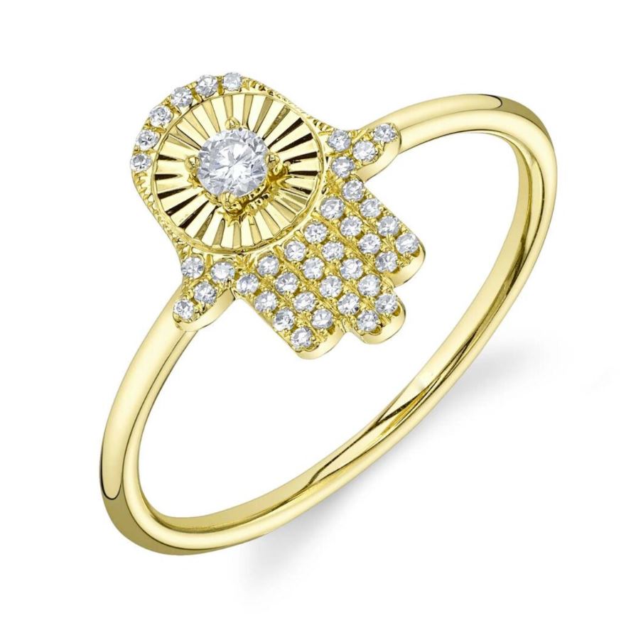 Custom Made 14K Two Tone Gold Diamond Ruby Hamsa Ring