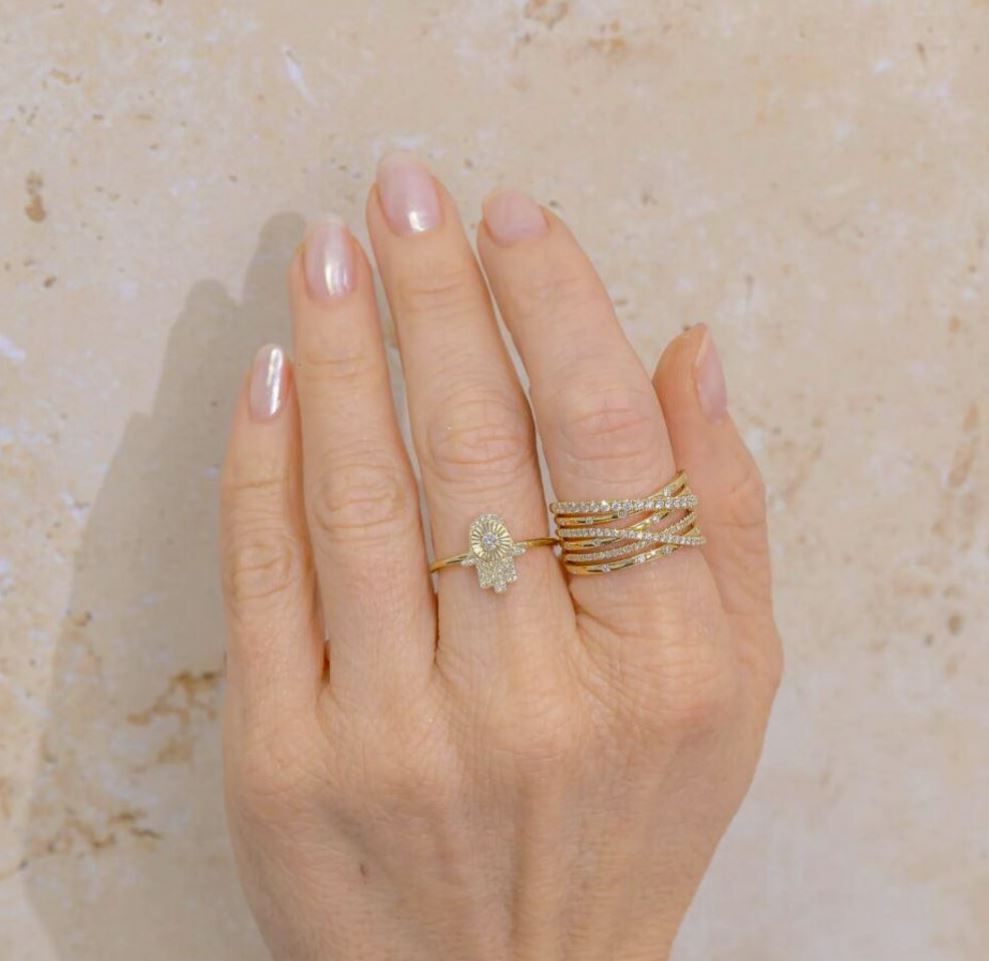 Custom Made 14K Two Tone Gold Diamond Ruby Hamsa Ring