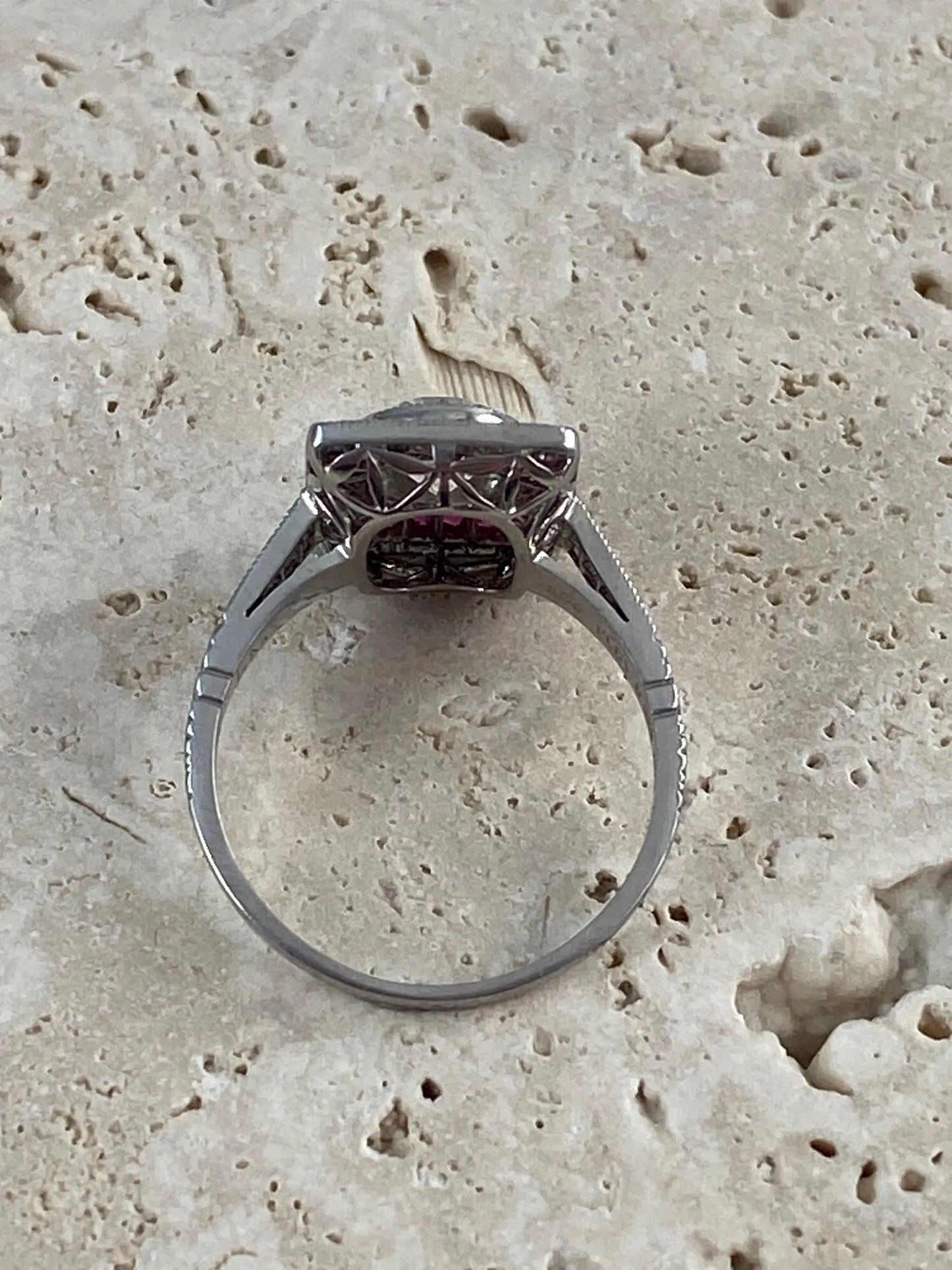 Old Mine Cut European Diamond Ruby Platinum Ring Art Deco Handmade Certified Natural 1.67 CTW