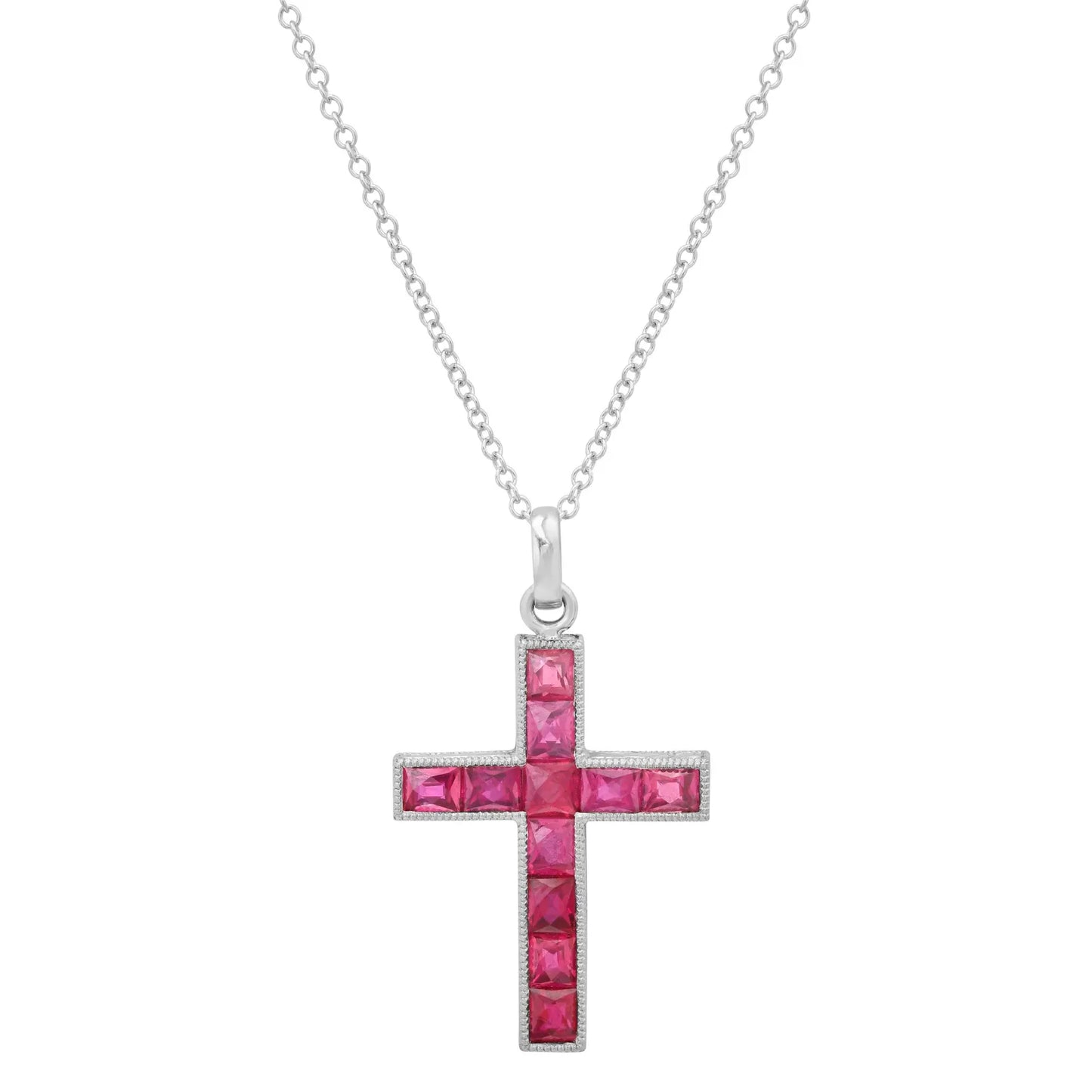 Ruby Cross Necklace In Platinum Handmade Art Deco 1.50 CTW Certified Natural