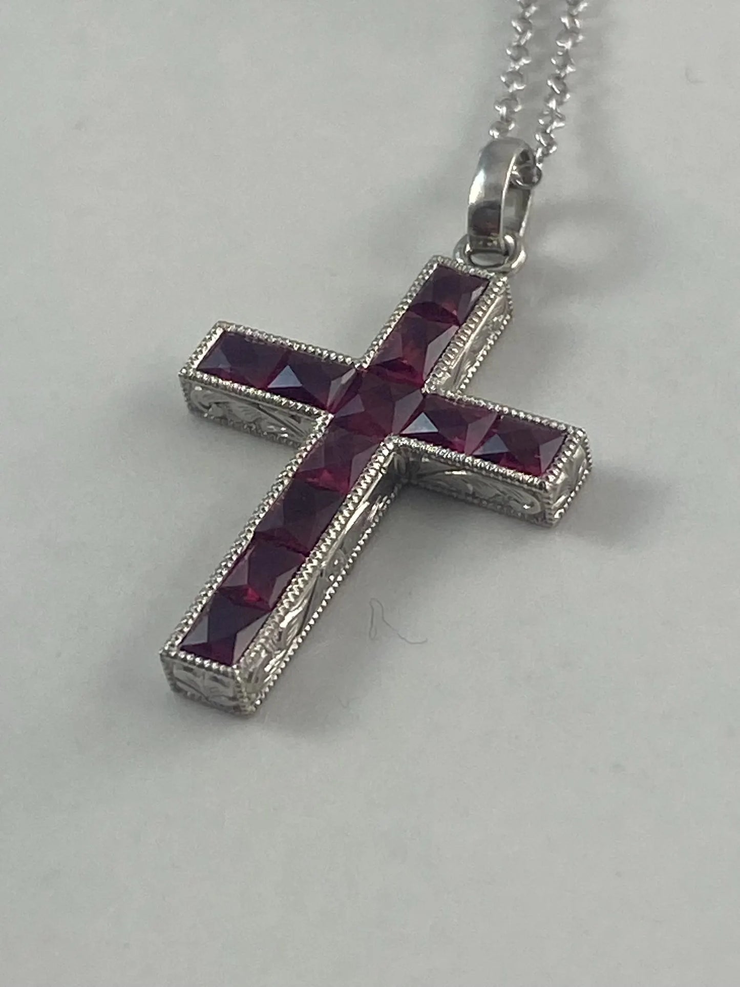 Ruby Cross Necklace In Platinum Handmade Art Deco 1.50 CTW Certified Natural