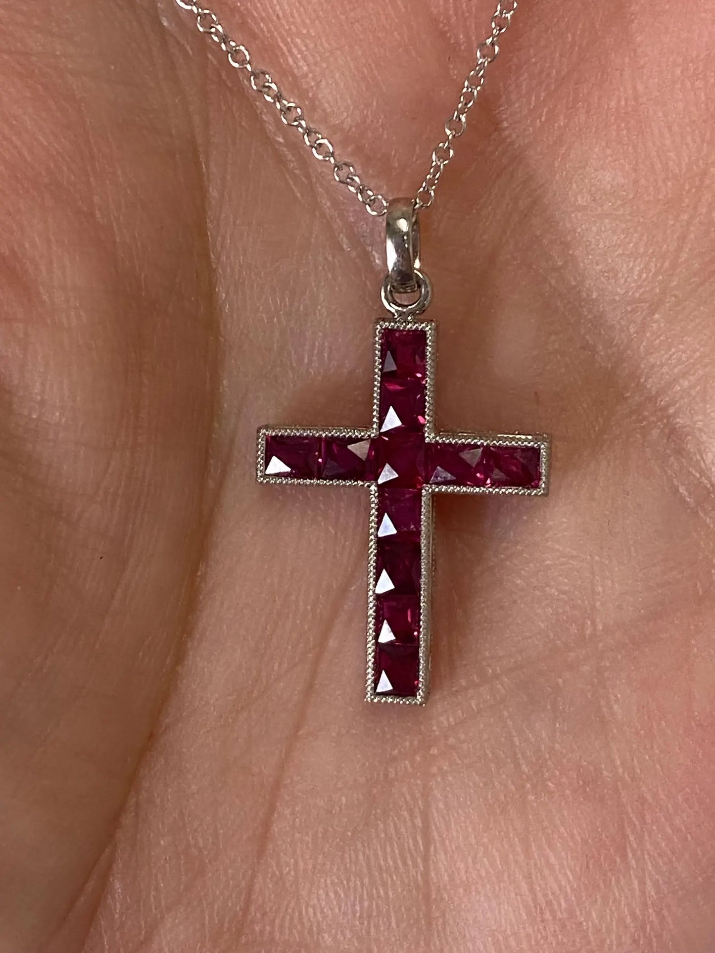 Ruby Cross Necklace In Platinum Handmade Art Deco 1.50 CTW Certified Natural