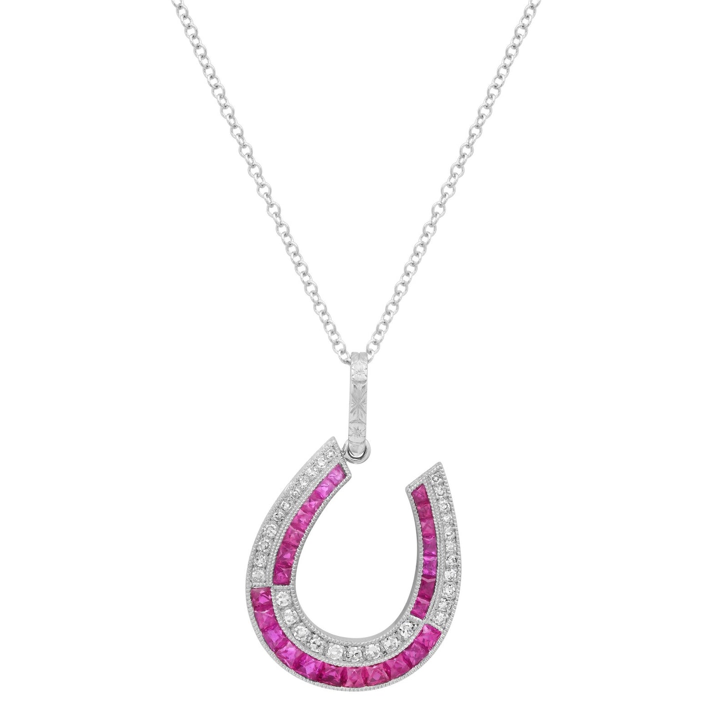 Horseshoe Diamond Ruby Platinum Necklace 0.75 CTW Handmade Natural Certified Art Deco Inspired