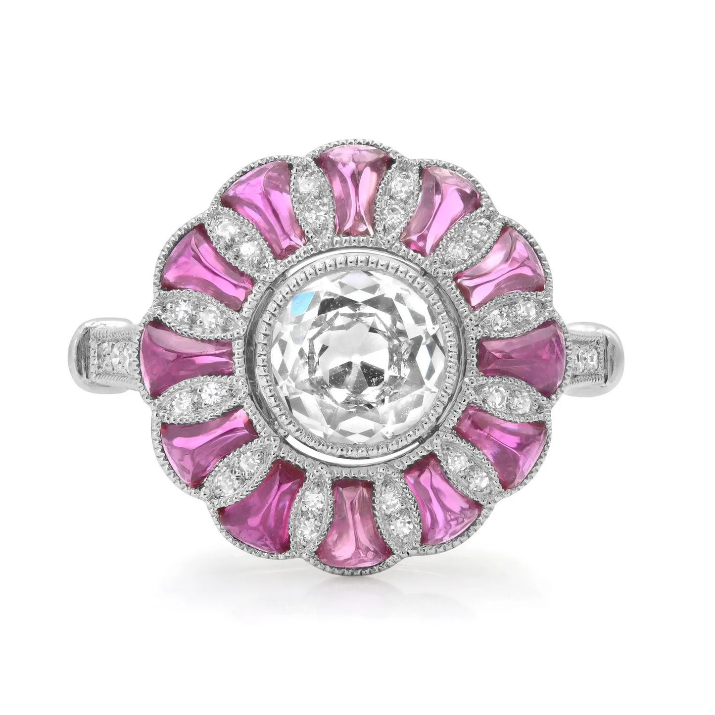 Old Mine Cut Diamond Ruby Platinum Ring Art Deco Handmade Certified Natural 1.89 CTW