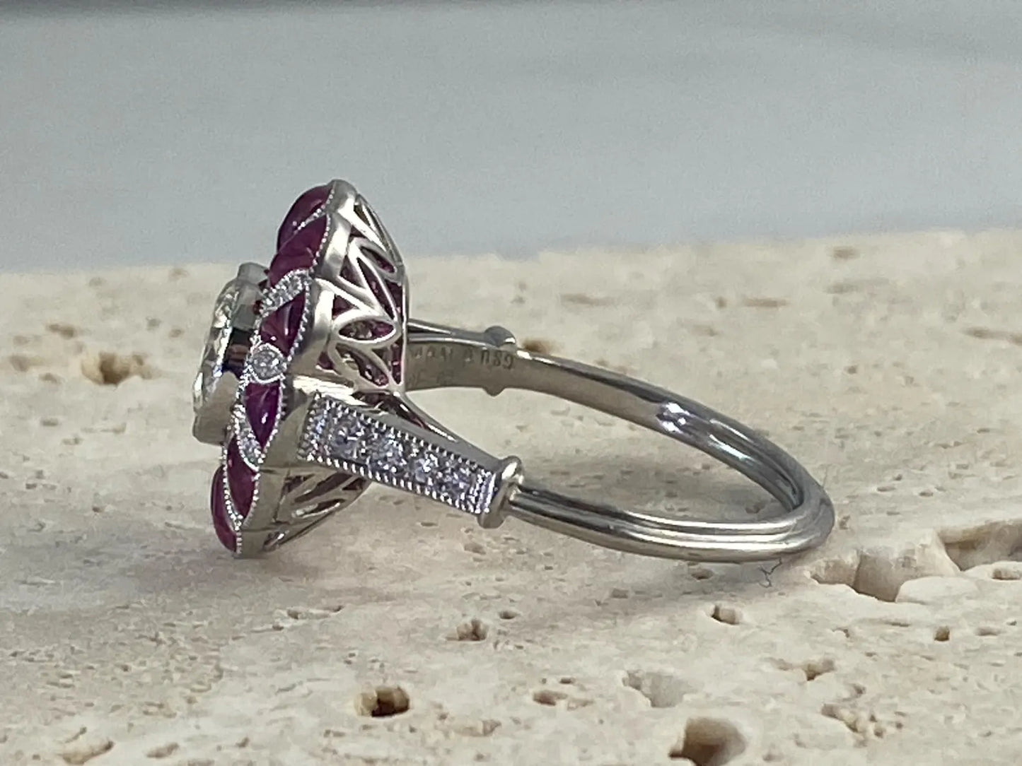 Old Mine Cut Diamond Ruby Platinum Ring Art Deco Handmade Certified Natural 1.89 CTW