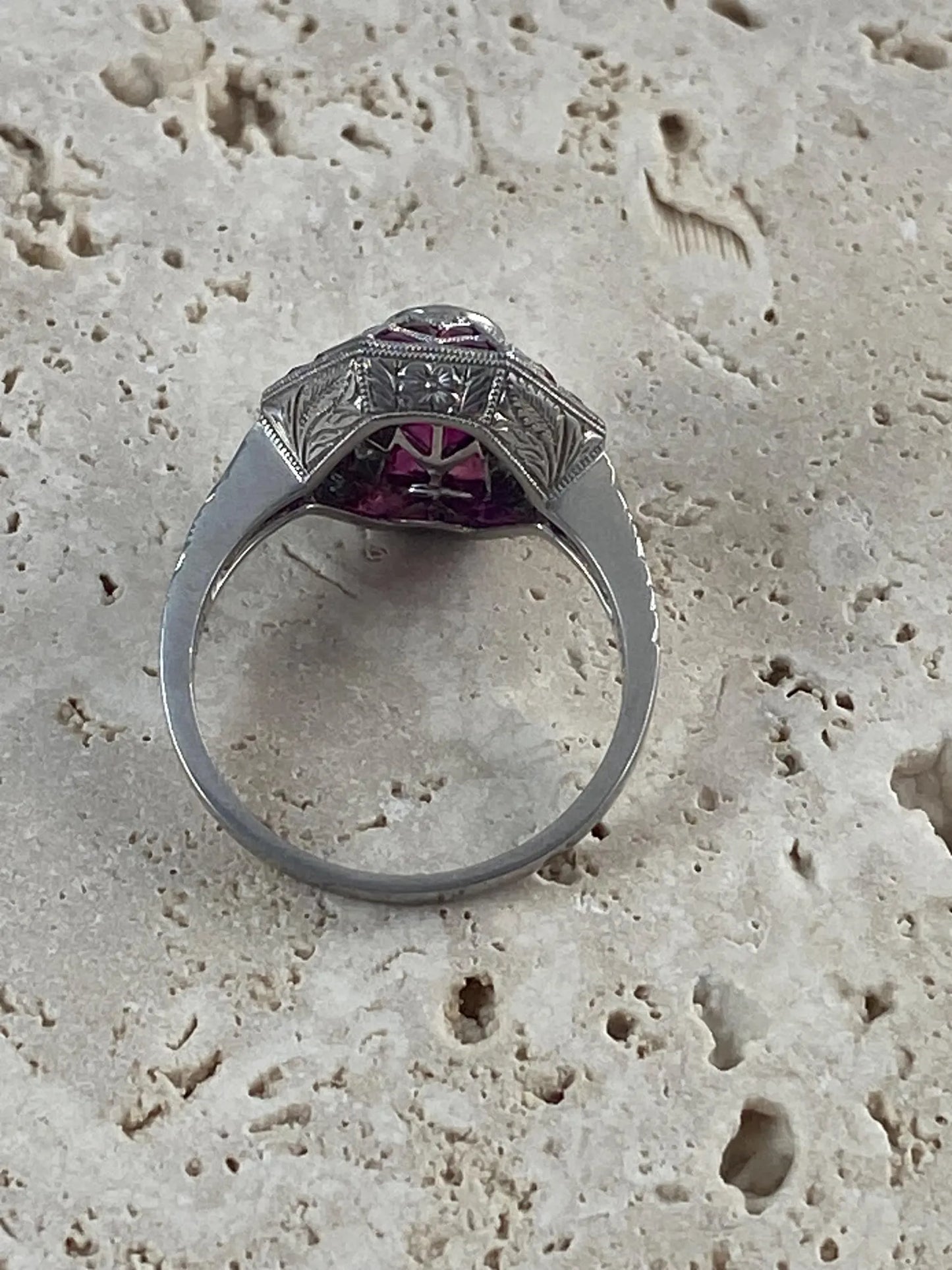 Art Deco Diamond Ruby Platinum Ring Handmade Certified Natural 1.52 CTW Old Mine European Cut