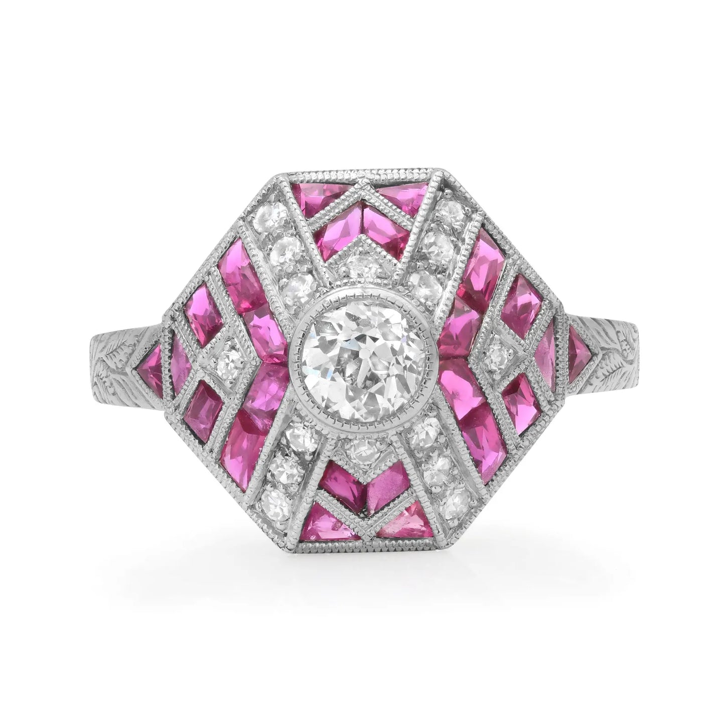 Art Deco Diamond Ruby Platinum Ring Handmade Certified Natural 1.52 CTW Old Mine European Cut