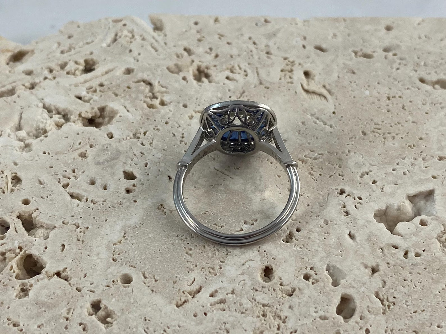 Art Deco Diamond Blue Sapphire Platinum Ring 1.68 CTW Certified Natural Handmade