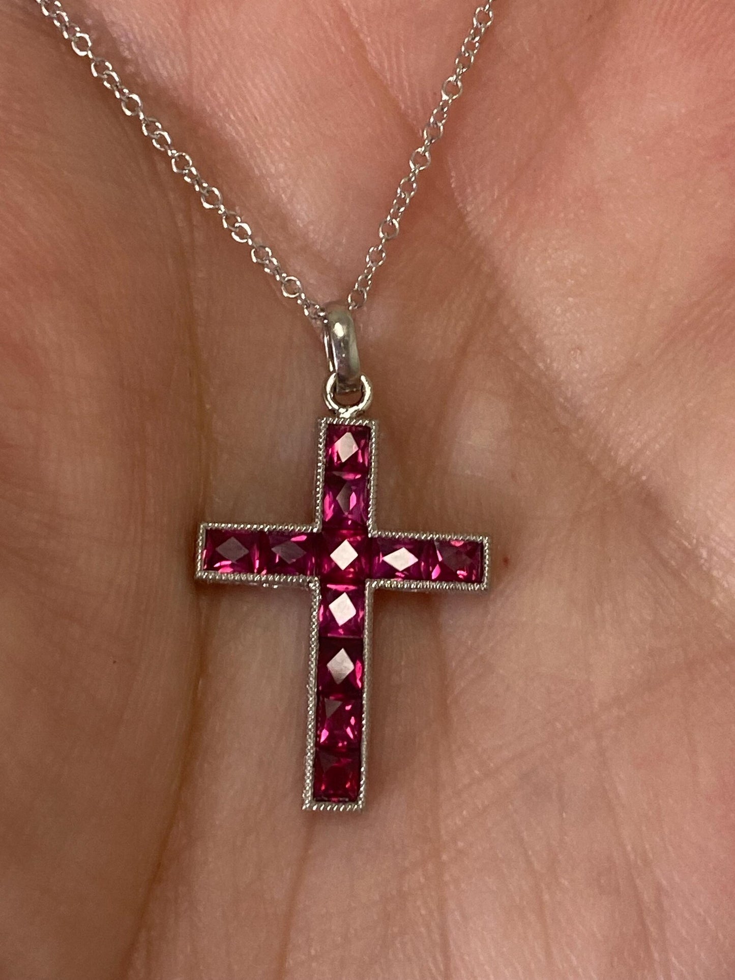 Ruby Cross Necklace In Platinum Handmade Art Deco 1.50 CTW Certified Natural