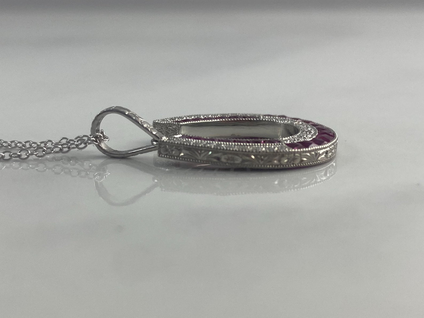 Horseshoe Diamond Ruby Platinum Necklace 0.75 CTW Handmade Natural Certified Art Deco Inspired