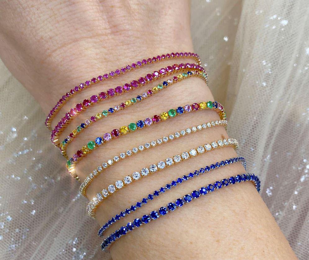 14K Gold Multi-Color Gemstone Rainbow Tennis Bracelet