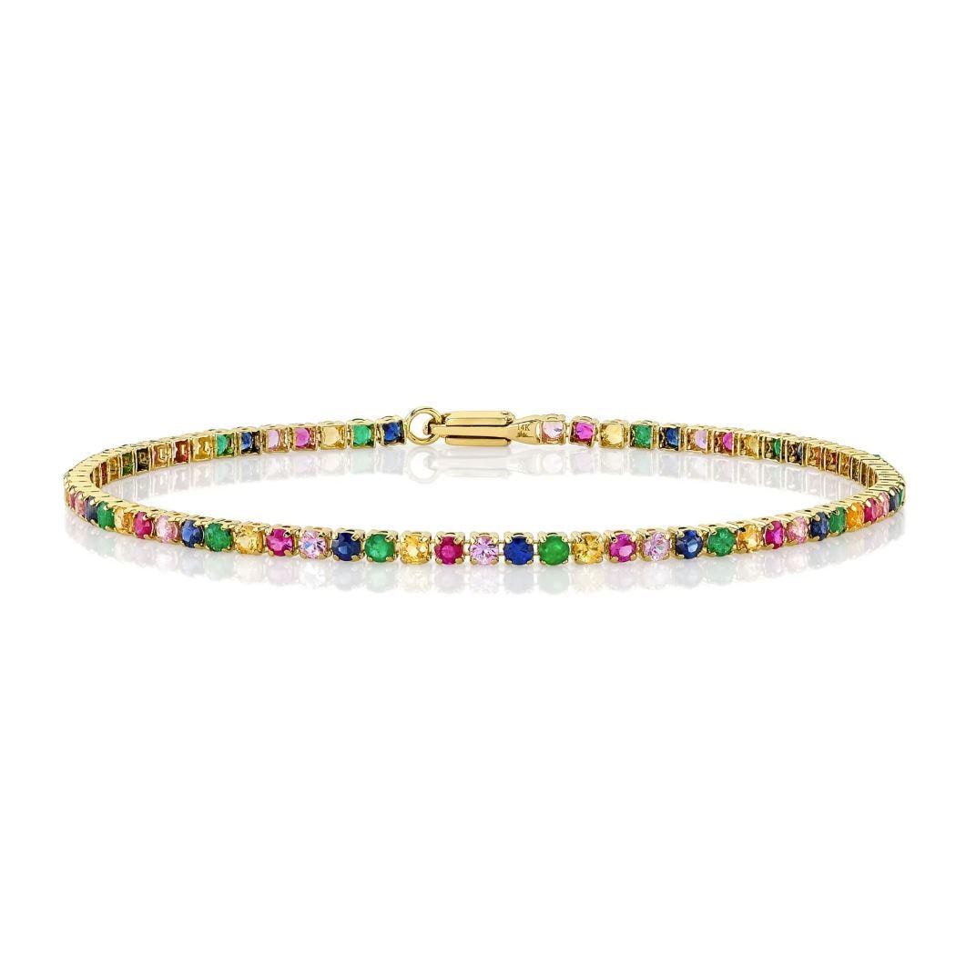 14K Gold Multi-Color Gemstone Rainbow Tennis Bracelet