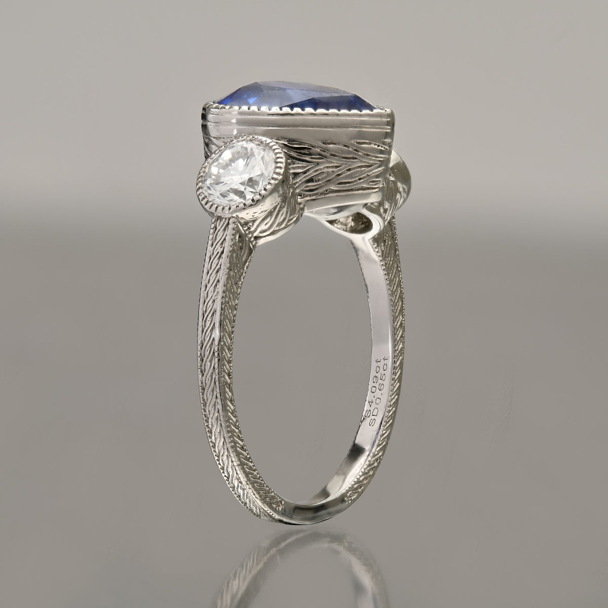 Art Deco Style Pear Sapphire Diamond Platinum Ring GIA Certified 4.74CTW Natural