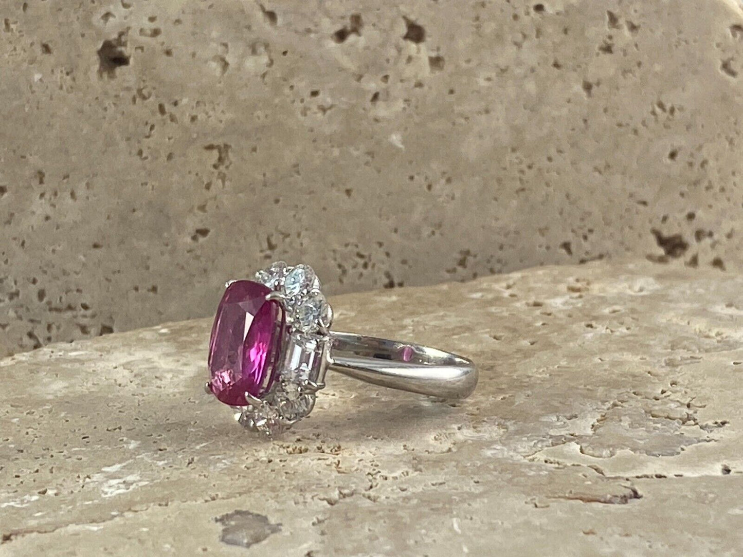 GIA Cushion Pink Sapphire Diamond Platinum Engagement Ring Natural 5.99 TCW