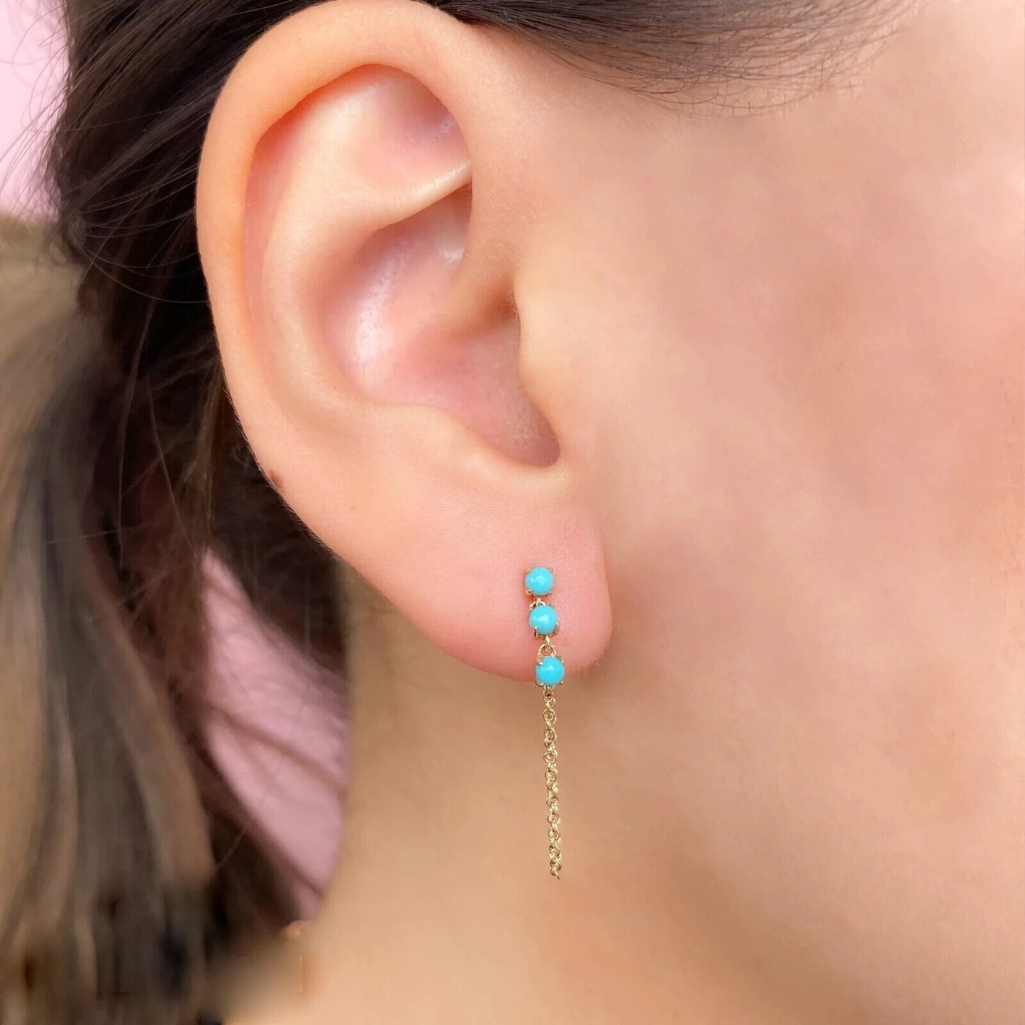 14K Gold Turquoise Chain Earrings