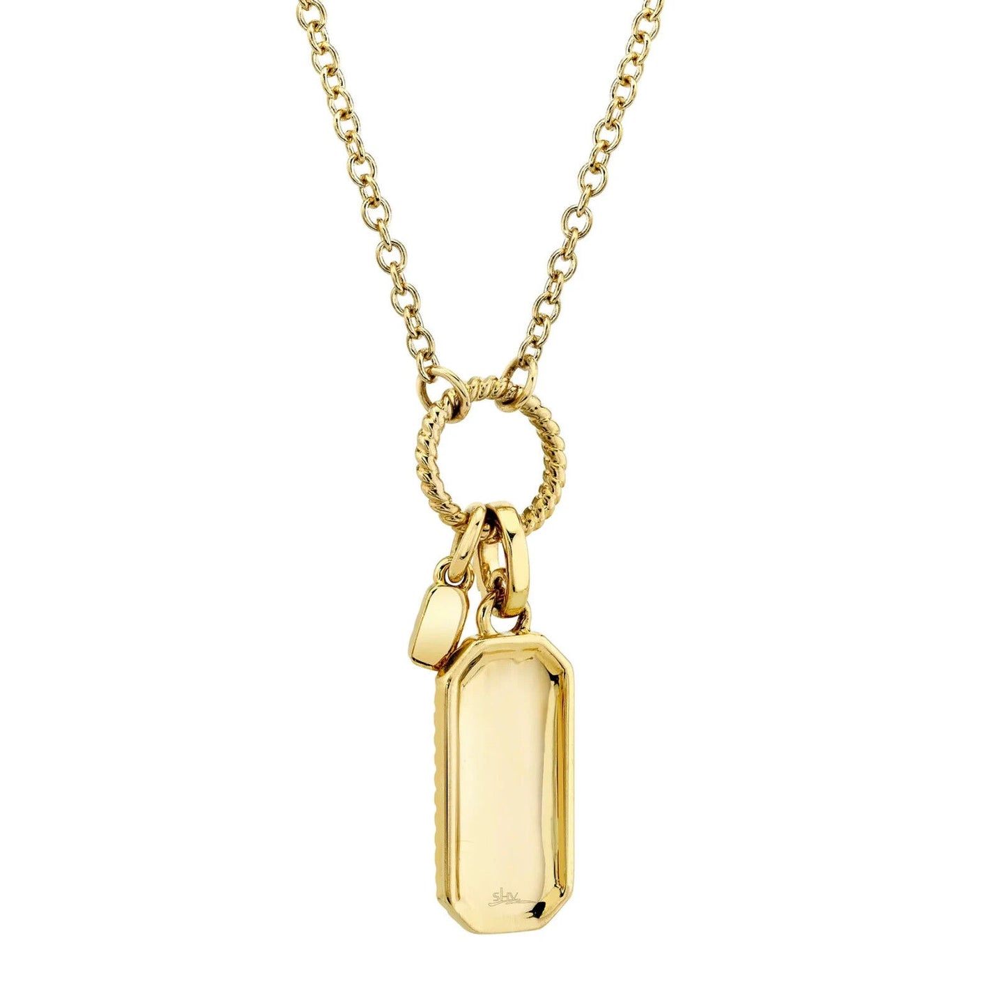 14K Gold Diamond Dog Tag Necklace