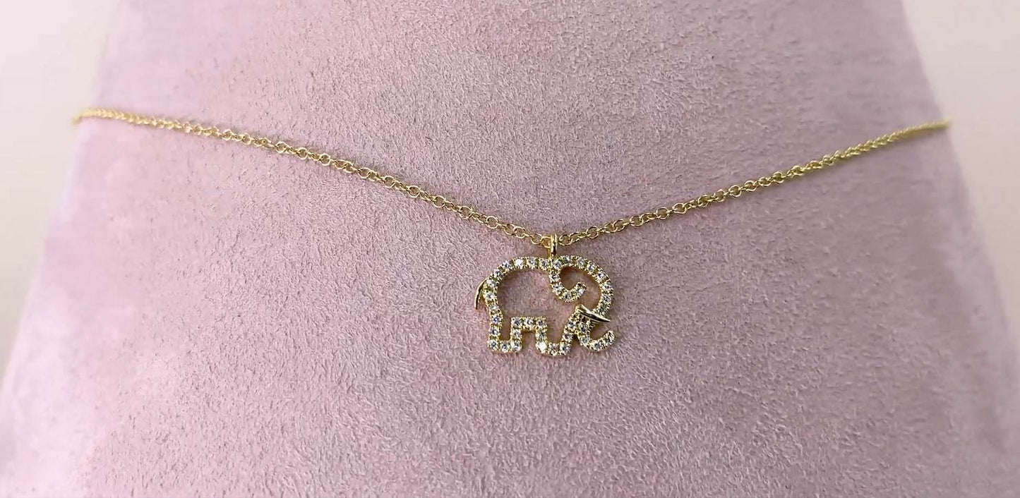 14K Gold Diamond Elephant Necklace