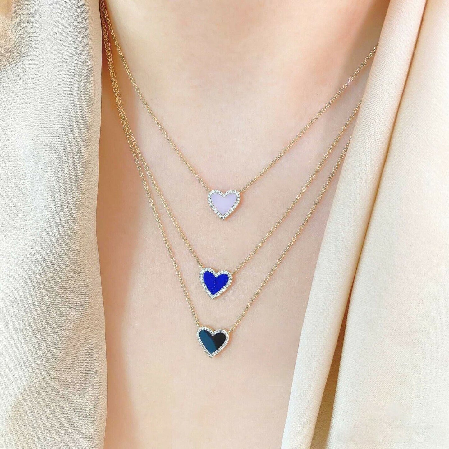 14K Gold Diamond Black Onyx Heart Necklace