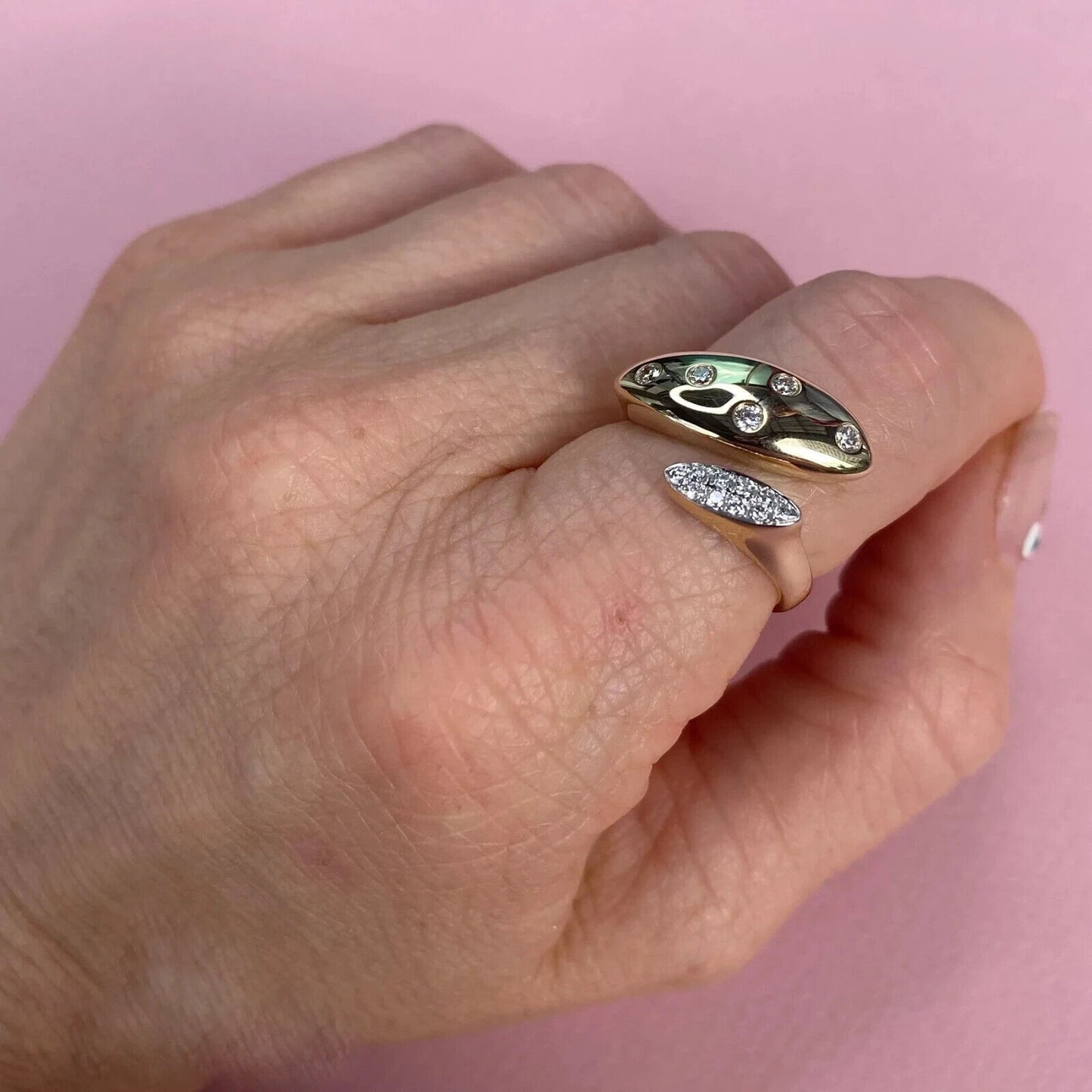 14K Gold Diamond Bypass Wrap Ring