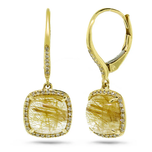 14K Yellow Gold 5.00 CTW Golden Line Quartz Diamond Earrings