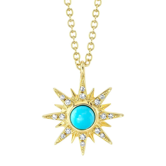 14K Gold Turquoise Diamond Star Necklace