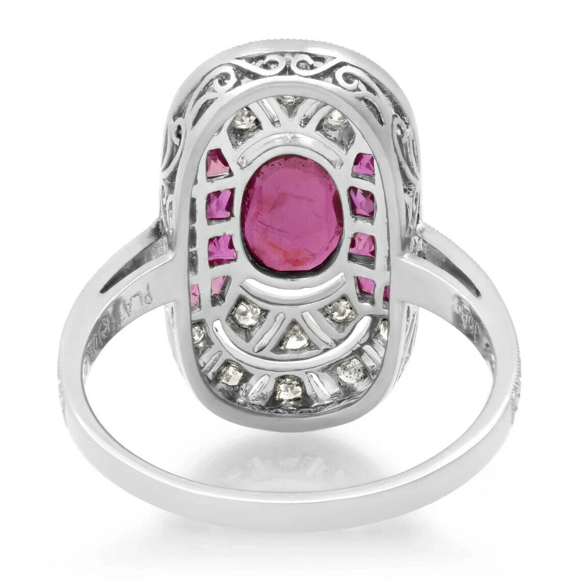Art Deco Ruby Diamond Platinum Oval Ring Antique Inspired Natural