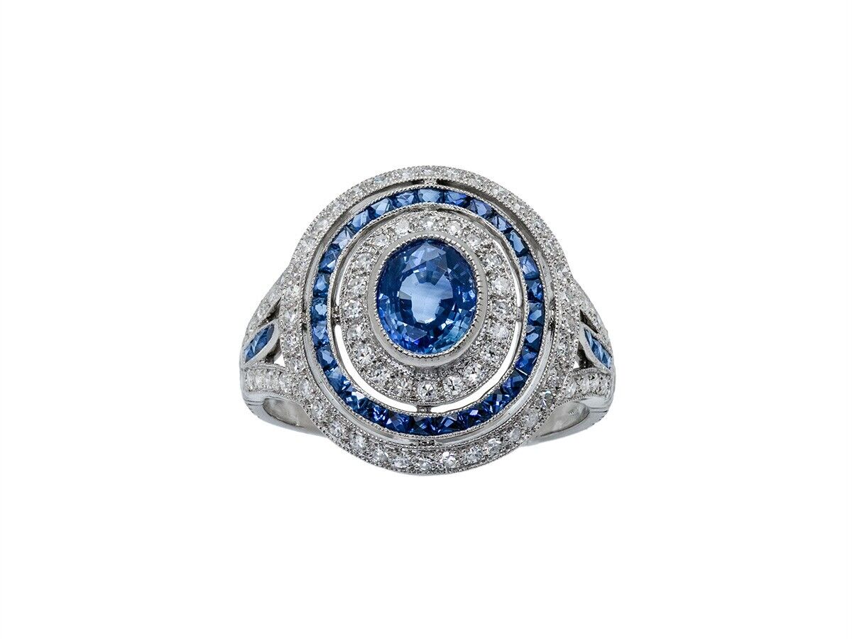 Art Deco Oval Sapphire Diamond  Ring