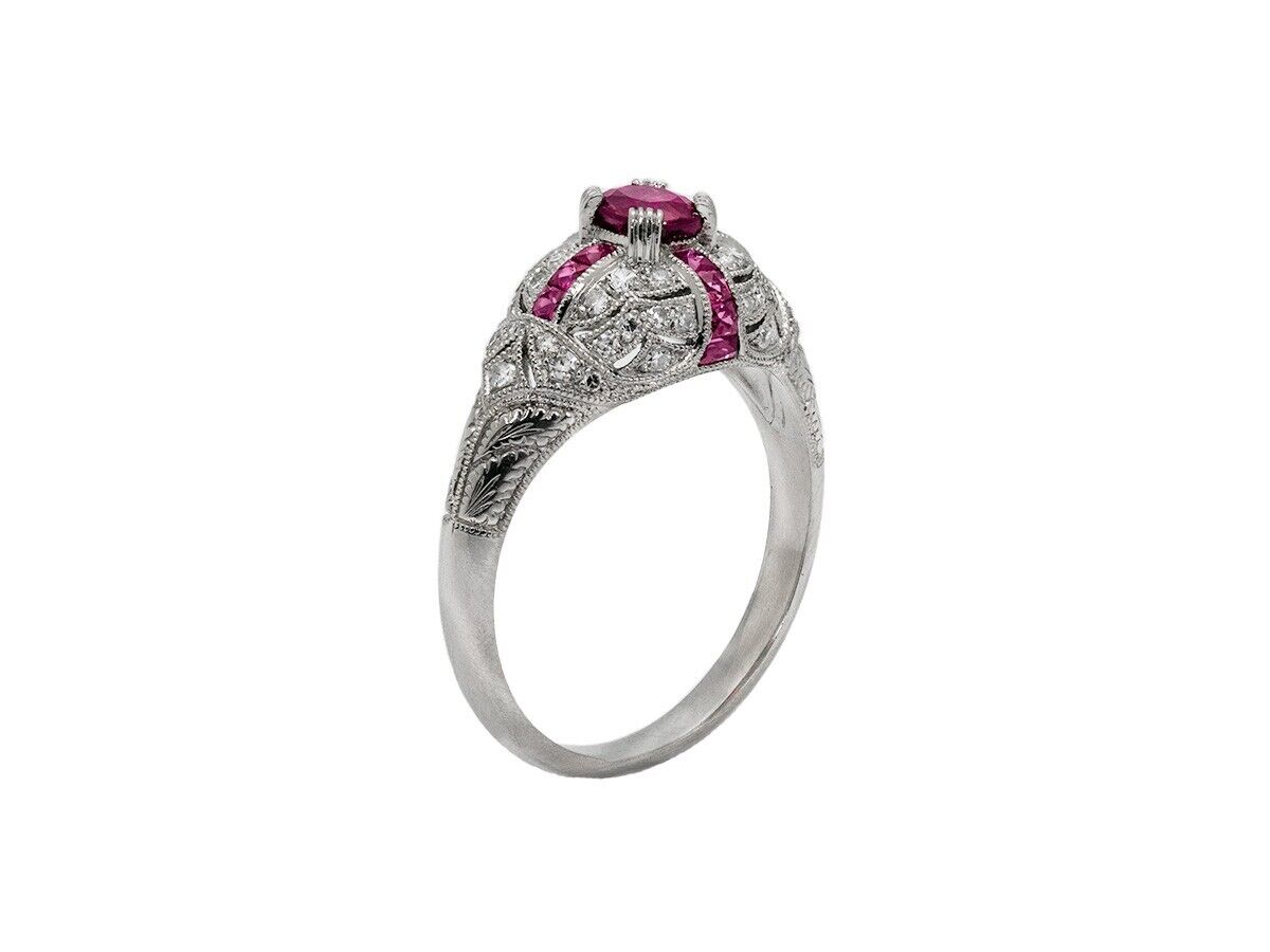 Oval Ruby & Diamond Platinum Art Deco Ring