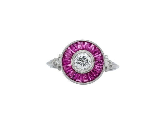 Ruby & Diamond Platinum Art Deco Engagement Ring
