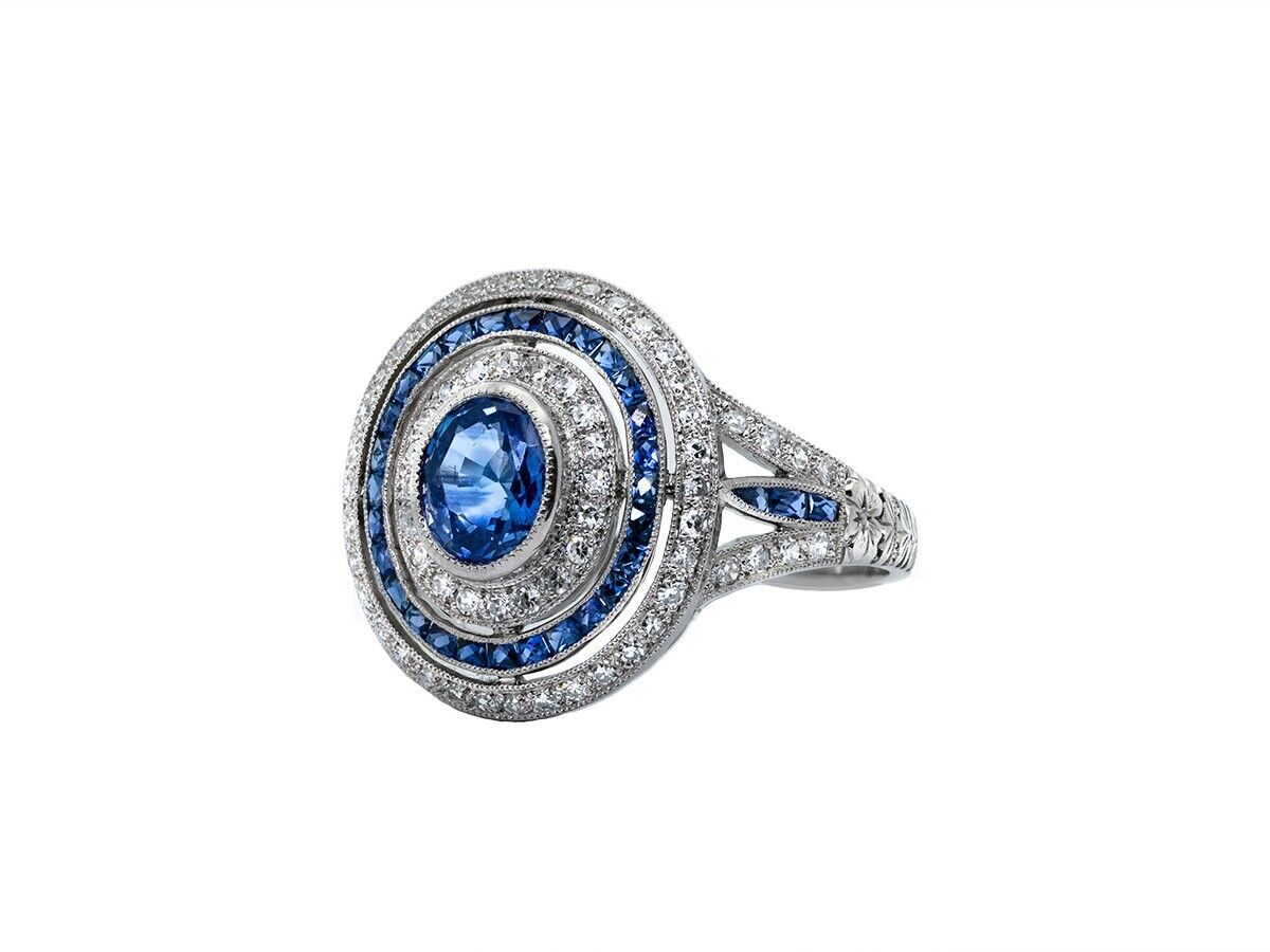 Art Deco Oval Sapphire Diamond  Ring