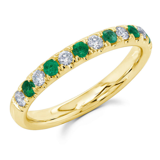 14K Gold Diamond Emerald Band