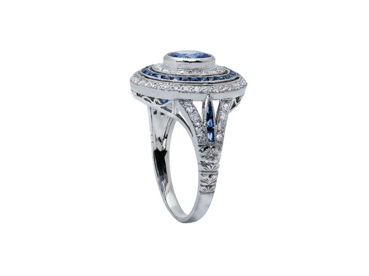 Art Deco Oval Sapphire Diamond  Ring