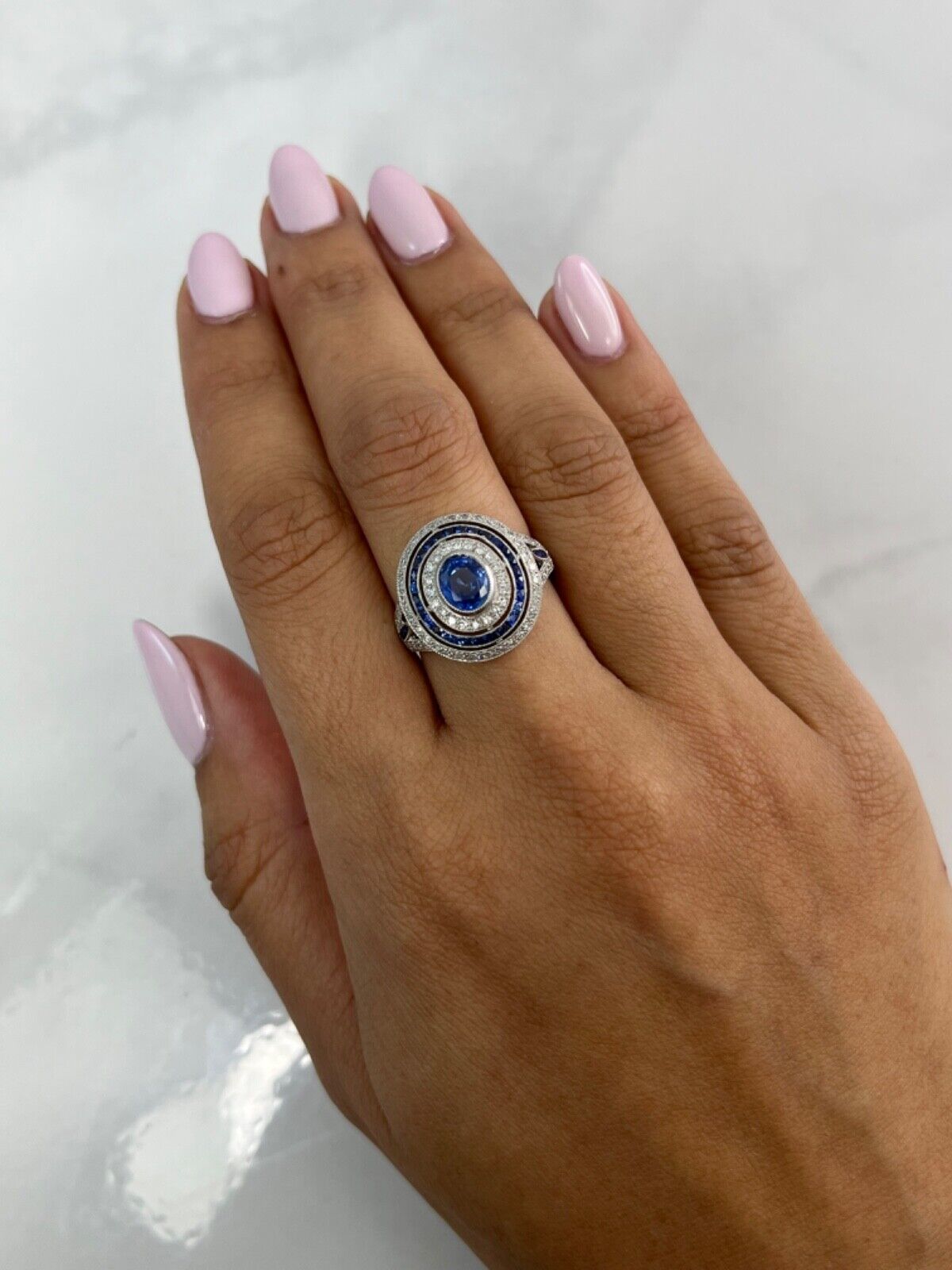Art Deco Oval Sapphire Diamond  Ring