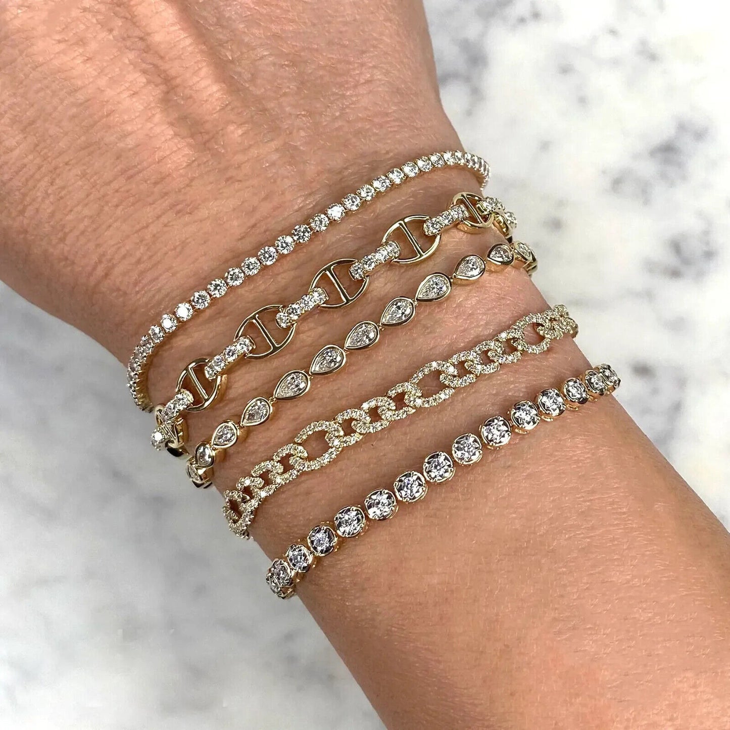 14K Gold Pear Diamond Bezel Tennis Bracelet